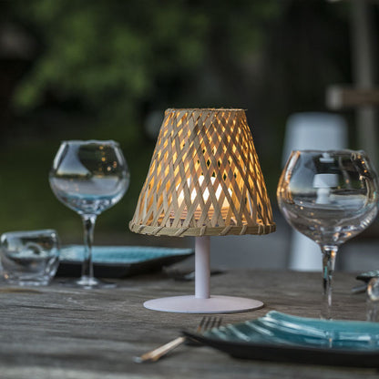 Lampe de table sans fil bambou naturel LED blanc chaud/blanc dimmable IBIZA H26cm - REDDECO.com