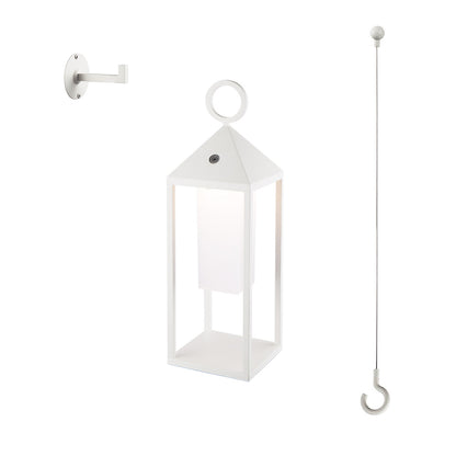 Kabellose Designer-Laterne aus Aluminium mit Metallgriff warmweiße LED SANTORIN WHITE H47cm