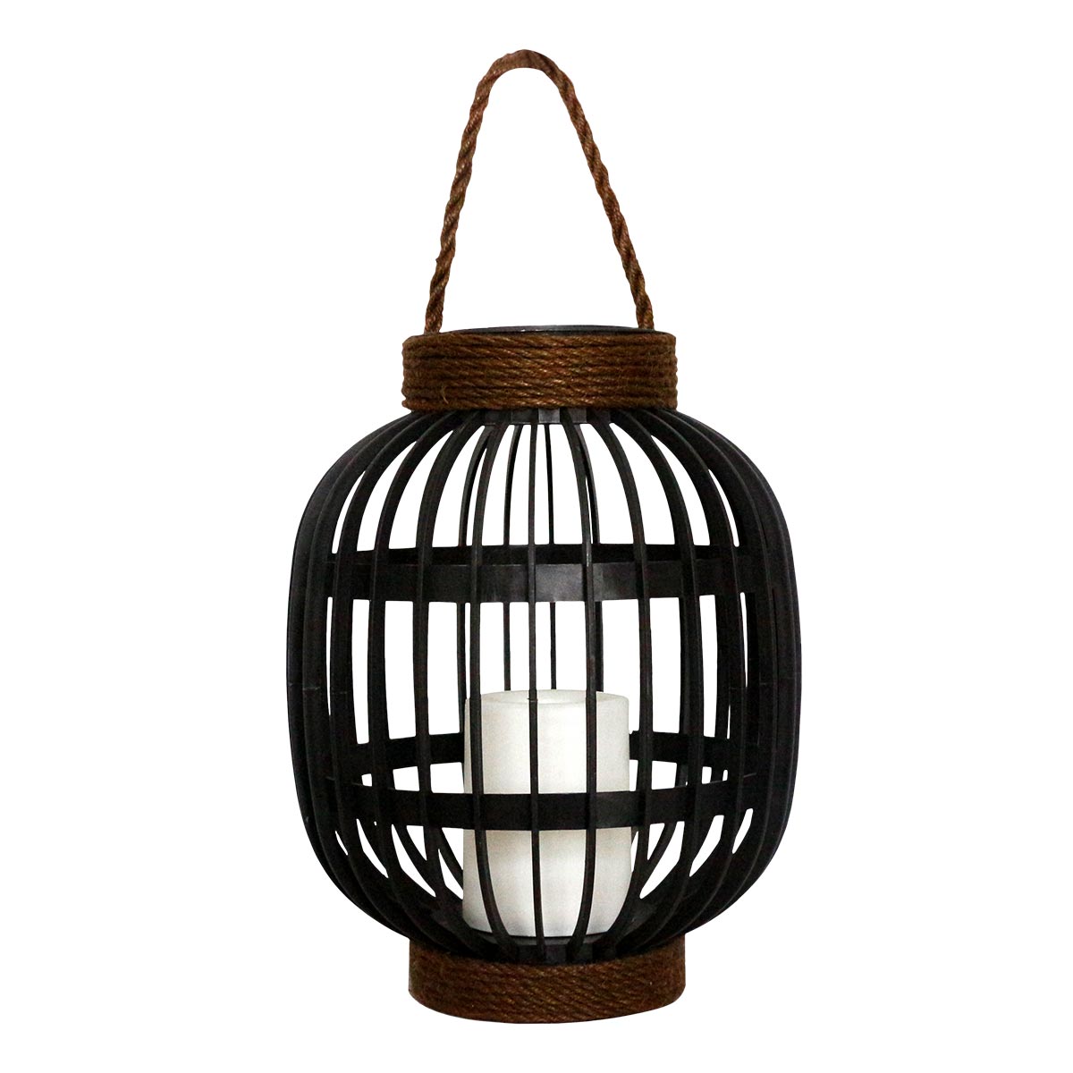Lanterne solaire décorative poignée en corde effet bougie LED blanc chaud FIDJY H30cm - REDDECO.com