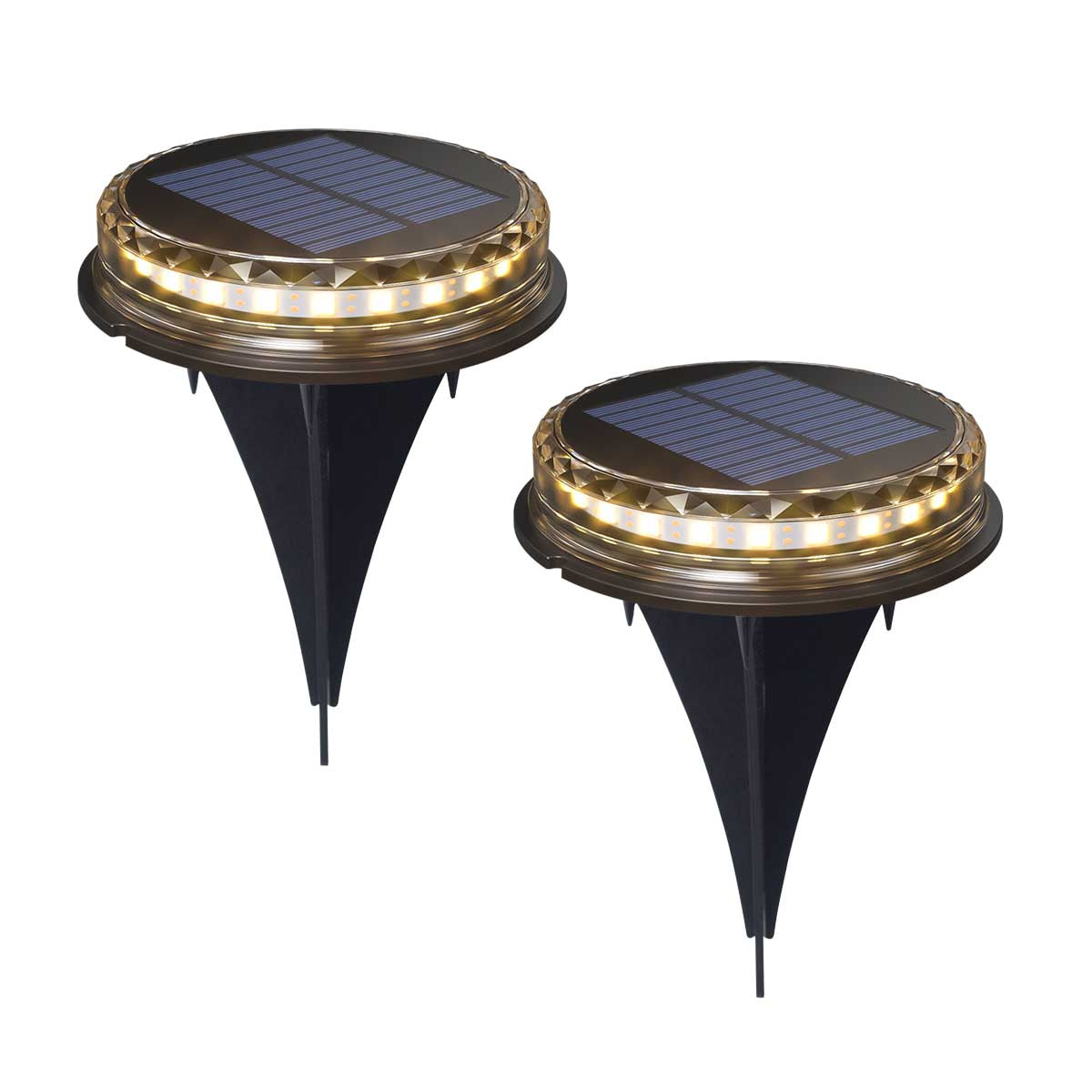 Set mit 2 Solar-Gartenleuchten zum Aufstellen warmweißer LED-Befeuerung 2x PAVY Durchmesser D12cm