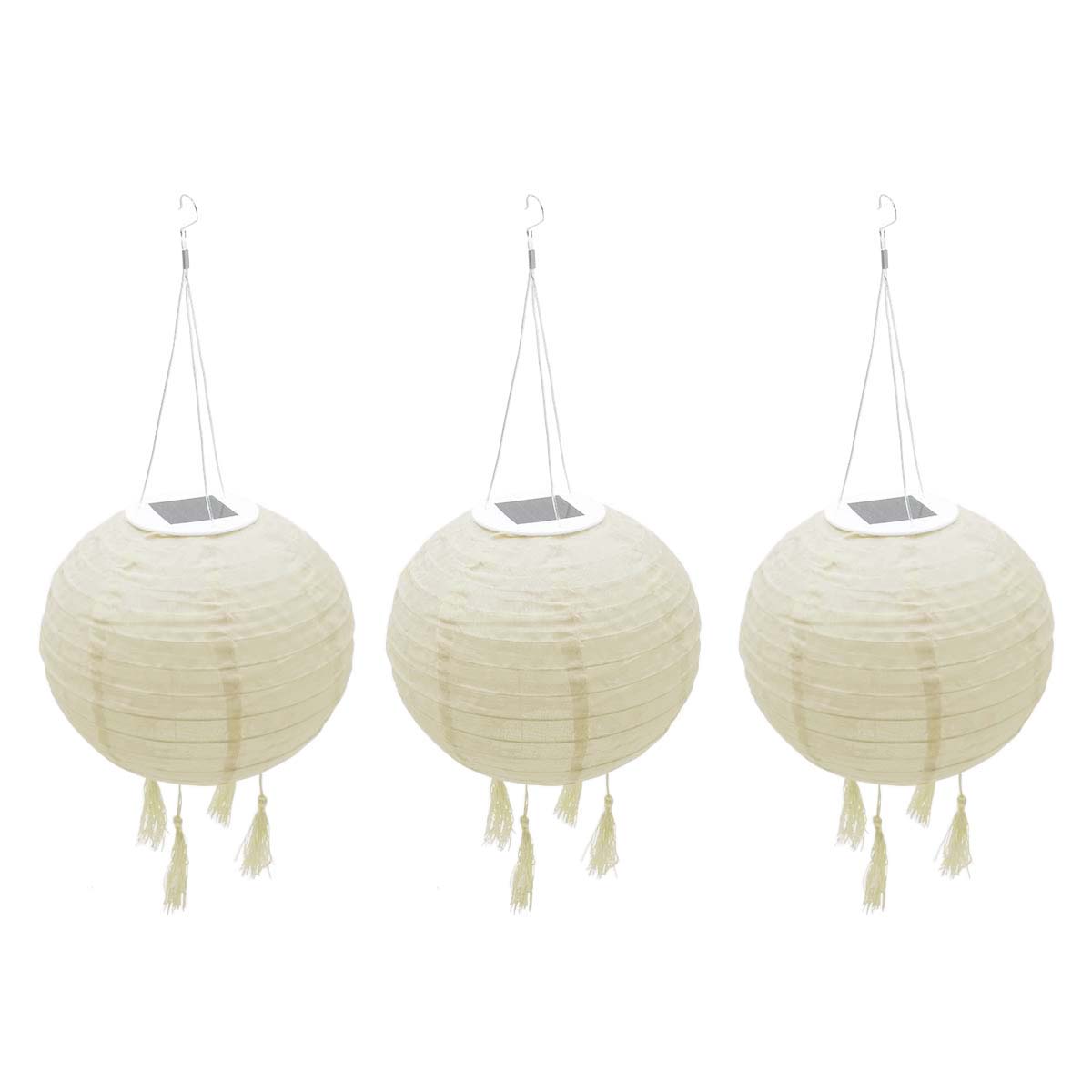 3er Set Lampion Solarlaterne beige creme festlich Hochzeit LED warmweiß HIMALAYA ∅30cm