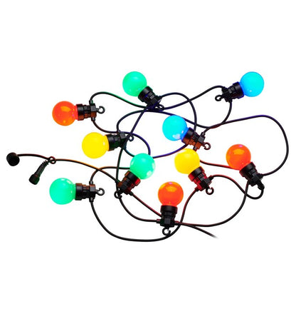 Set mit 2 Lichtergirlanden für den Außenbereich, verbindbar, 10 bunte LED-Kugeln, PARTY GUINGUETTE, 5,70 m, 8 Modi