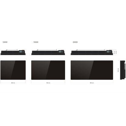 Schwarzer elektrischer Heizkörper mit trockener Trägheit KERAMIK-Block + GLAS-Fassaden-LCD-Bildschirm 2000W GLASS Standard NF