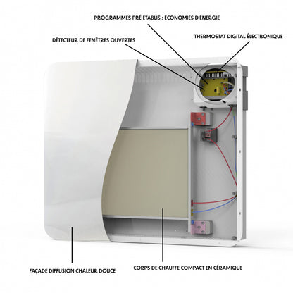 Schwarzer elektrischer Heizkörper mit trockener Trägheit KERAMIK-Block + GLAS-Fassaden-LCD-Bildschirm 1000W GLASS Standard NF