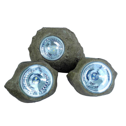 Set mit 3 Solar-Gartenfelsen zum Aufstellen mit weißer LED-Beleuchtung ROCKY BROWN 14 und 9 cm