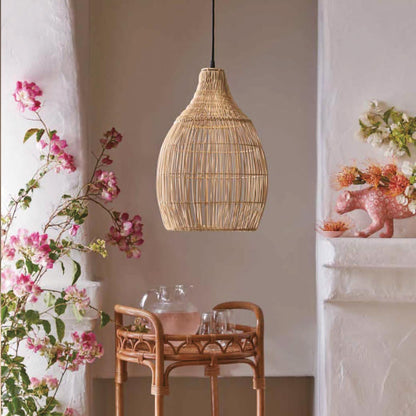 Suspension solaire bohème naturel style vannerie tressée LED blanc chaud HOLIDAY H42cm - REDDECO.com