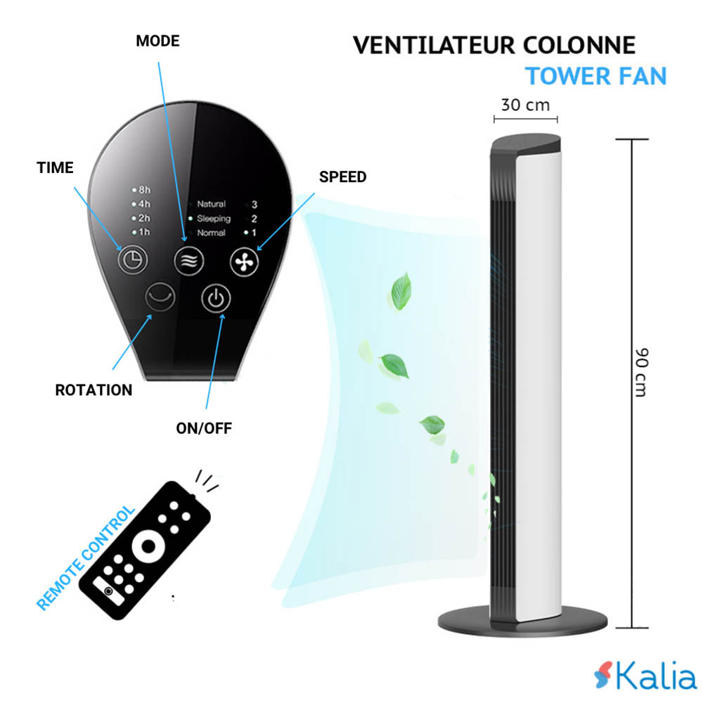 RIO Tragbarer oszillierender Säulenventilator mit 3 Geschwindigkeiten, 55 W, Timer und Fernbedienung