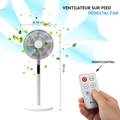 Leiser Standventilator im WELLY-Design mit Fernbedienung und LED-Anzeige und Timer