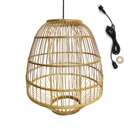 Netzbetriebene Pendelleuchte für den Außenbereich MYKONOS OUTDOOR CABLE im natürlichen Rattan-Bohème-Stil 5m Kabellänge