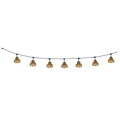 Außen anschließbare Lichterkette mit natürlichem Rattan-Lampenschirm im Bohemian-Stil 7 Glühlampen E27-Fassung warmweiß LED AMELIA LIGHT CONNECTABLE 6m