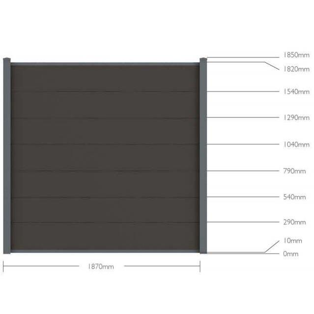 Gartenzaun-Kit mit Verdunkelungs-Verbundholz- und Aluminiumpaneelen - Basis-Set + 1 Verlängerung: Länge 3,81 m
